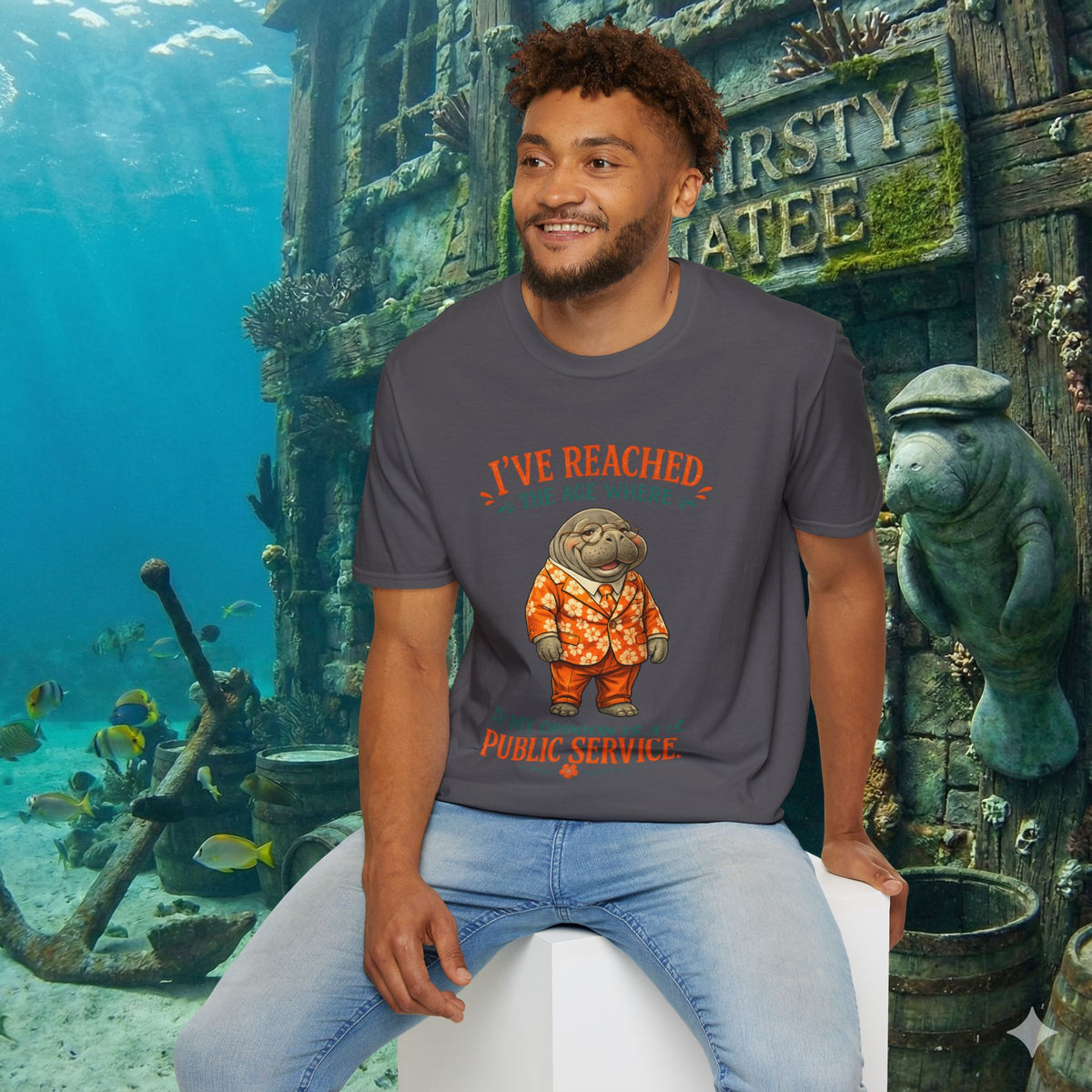 I've Reached the Age Where My Opinion Is a Public Service Shirt | Funny Manatee Tee | Senior Humor Graphic T-Shirt