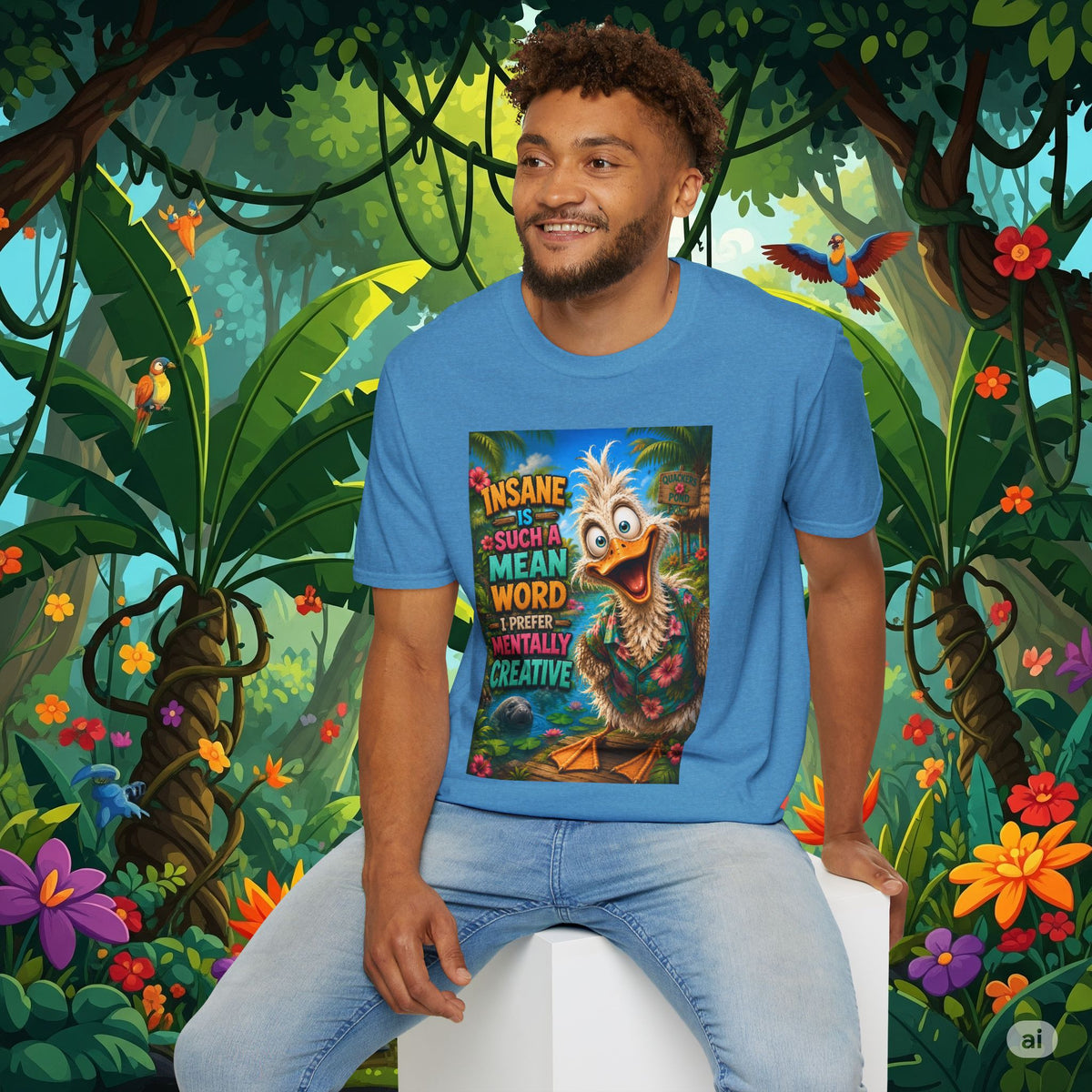 Insane Is Such a Mean Word I Prefer Mentally Creative Funny Duck Shirt | Crazy Ostrich Hawaiian Tee   Background