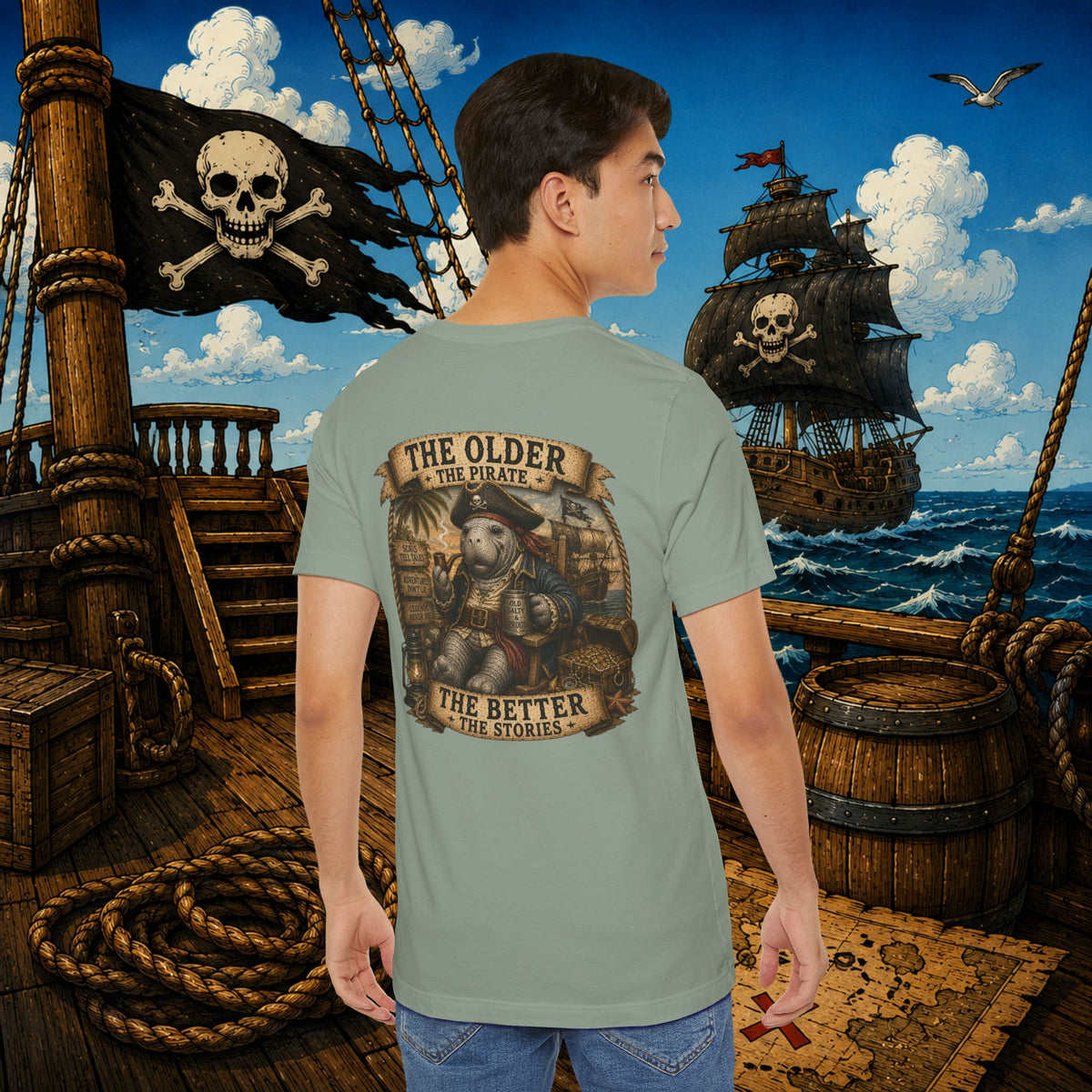 The Older the Pirate, The Better the Stories | Grumpy Pirate Club Manatee T-Shirt