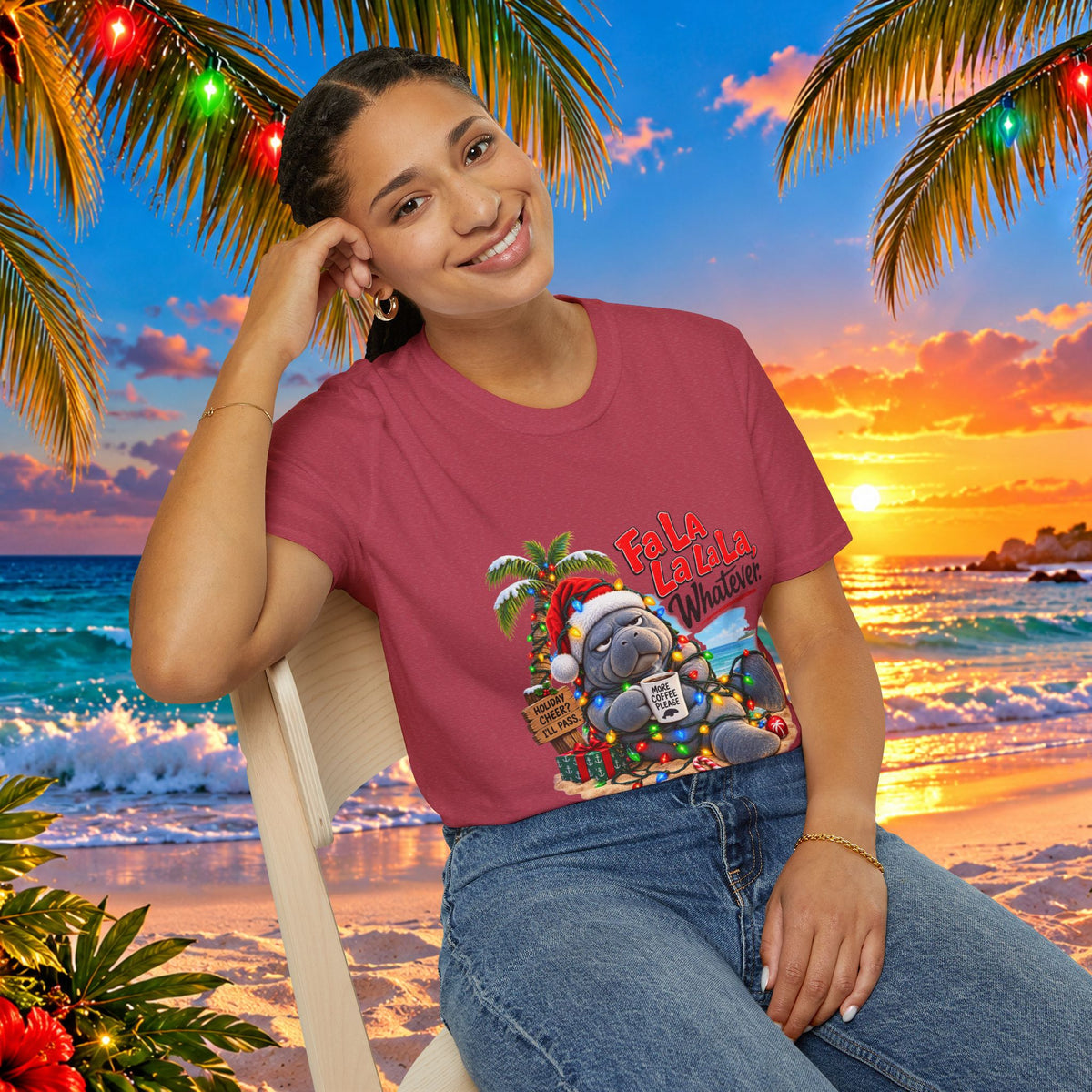 Fa La La La La Tropical Christmas Manatee T-Shirt