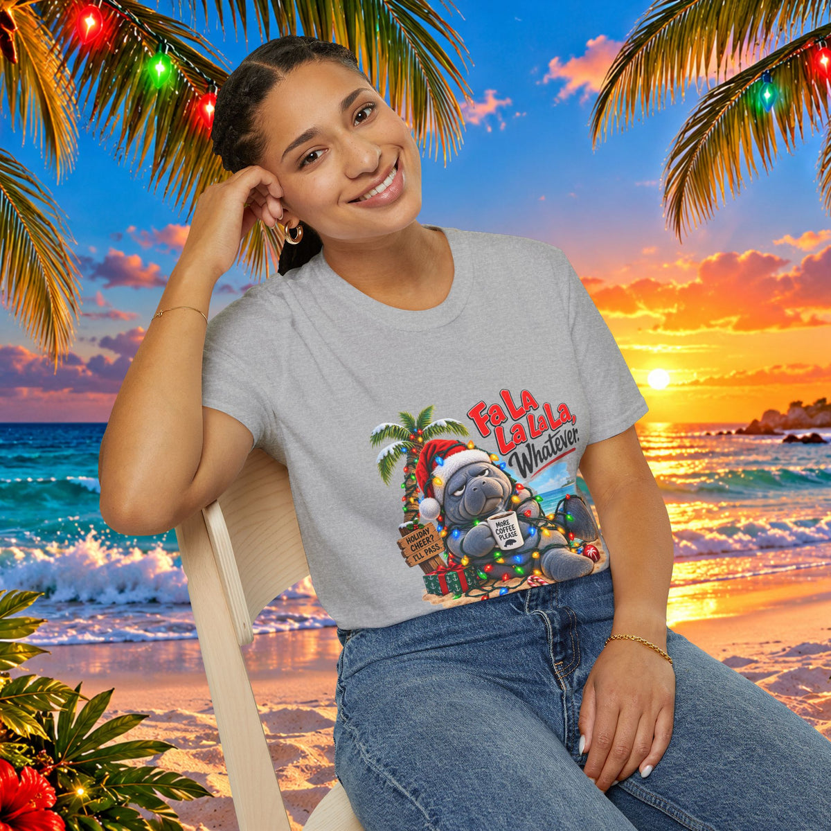 Fa La La La La Tropical Christmas Manatee T-Shirt