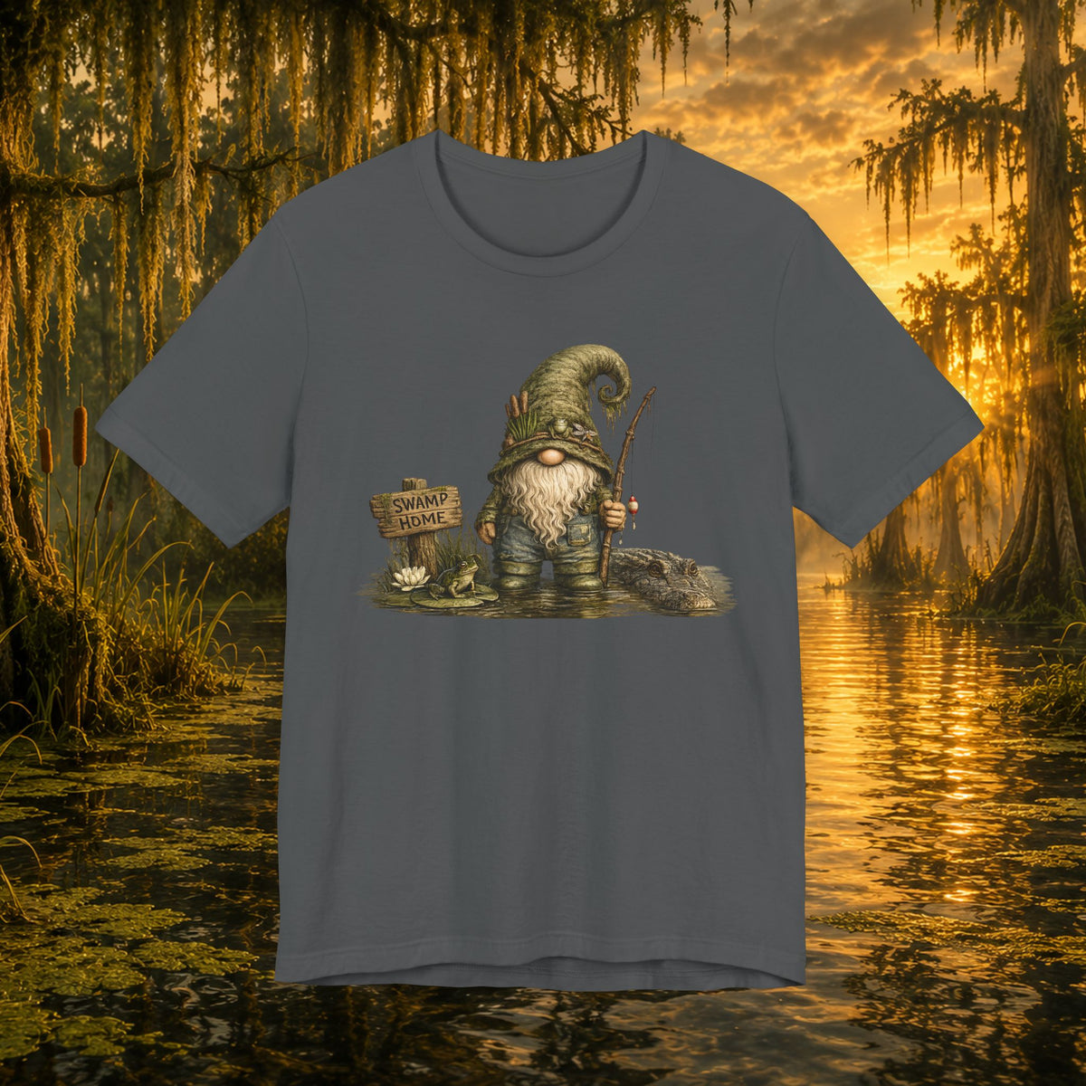 Swamp Gnome Shirt, Southern Swamp Life Tee, Fishing Gnome T-Shirt, Bayou Gnome Shirt, Alligator Gnome, Frog Lover Gift, Country Swamp Shirt